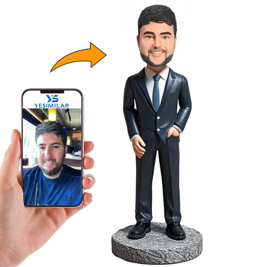 Handmade Blue Tie Business Man Custom Bobbleheads