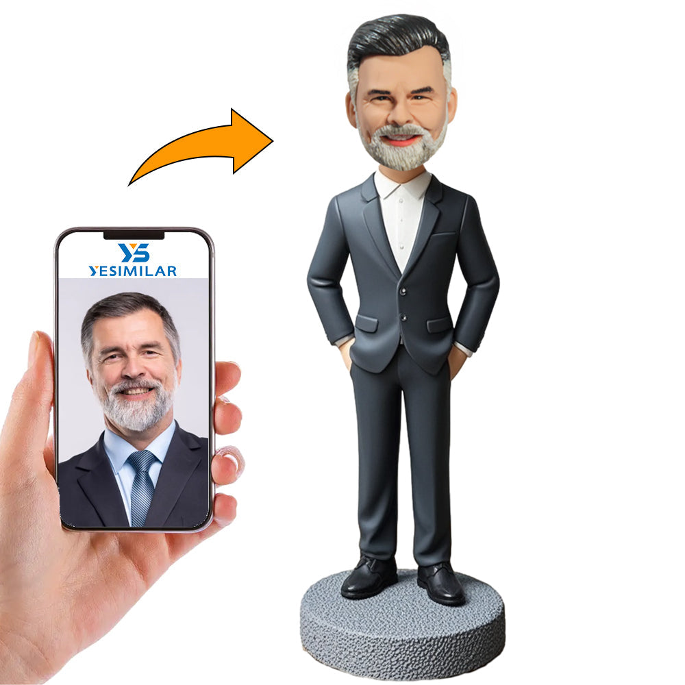 Handmade Cool Black Suit Business Man Custom Bobbleheads