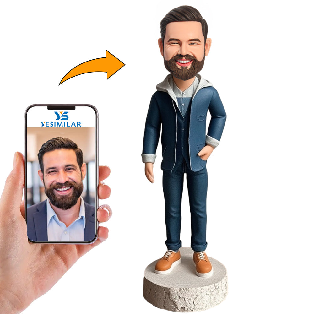 Handmade Man Wearing Three Layers of Clothing Custom Bobbleheads