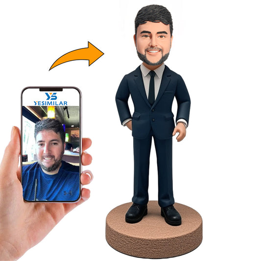 Handmade Business Man in Dark Blue Suit Custom Bobbleheads