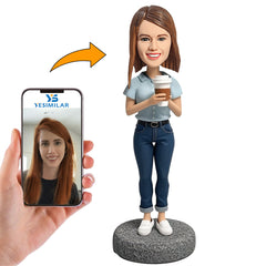 Handmade Lady Holding Coffee Custom Bobbleheads