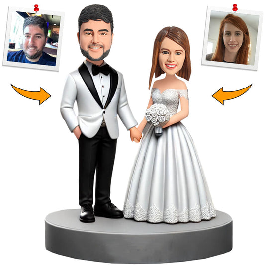 Wedding Couple Holding Flowers Custom Bobbleheads