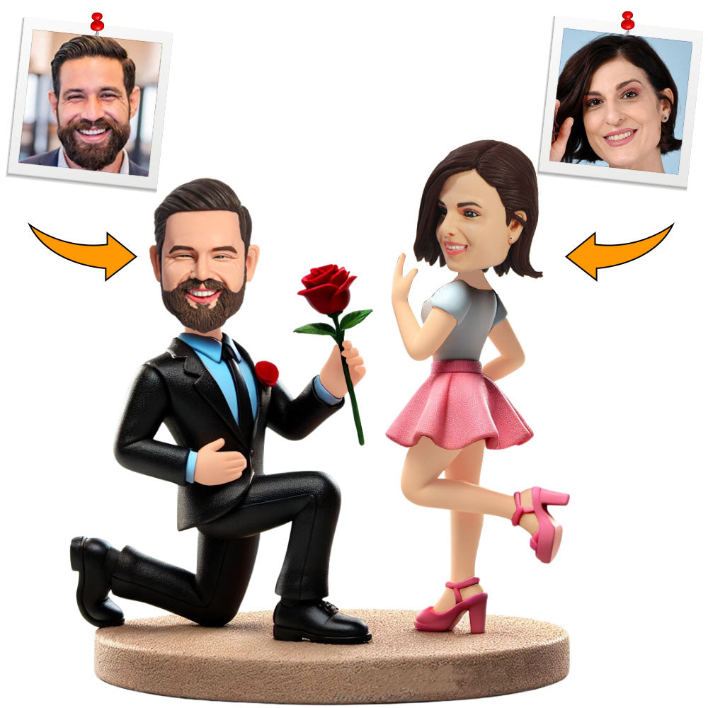 Sweet Proposal Couple Custom Bobbleheads Personalized Figure