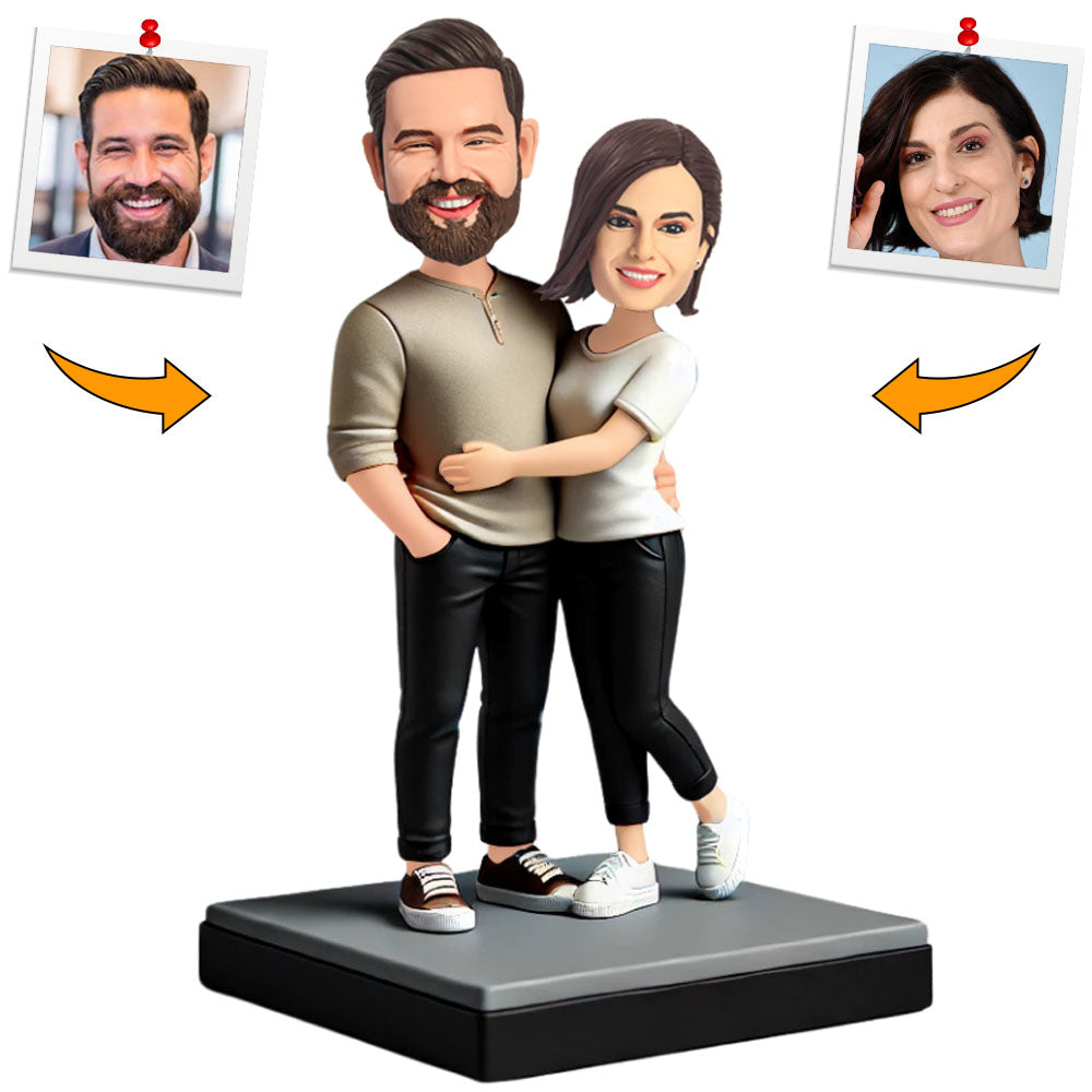 Casual Clothes Couple Hold Together Custom Bobbleheads