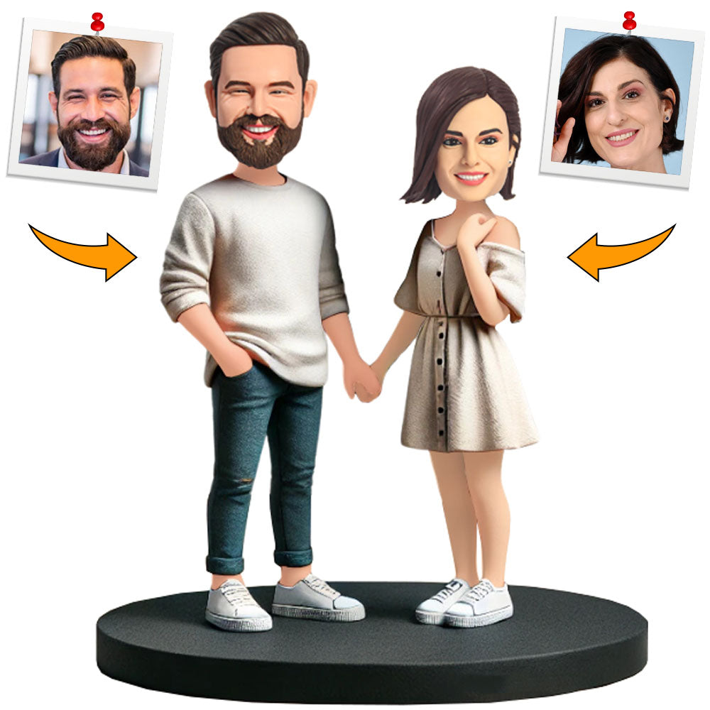 Fashion Holding Hands Couple Custom Bobbleheads Cake Topper