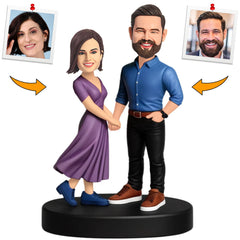 Couple Holding Hands Custom Bobbleheads Cake Topper