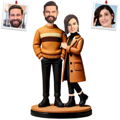 Orange Winter Clothing Couple Custom Bobbleheads