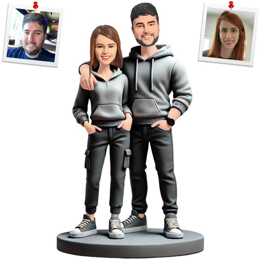 Casual Couple Wearing Hoodies Custom Bobbleheads