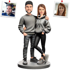 Grey Sweatshirts Couple Custom Bobbleheads Personalized Doll