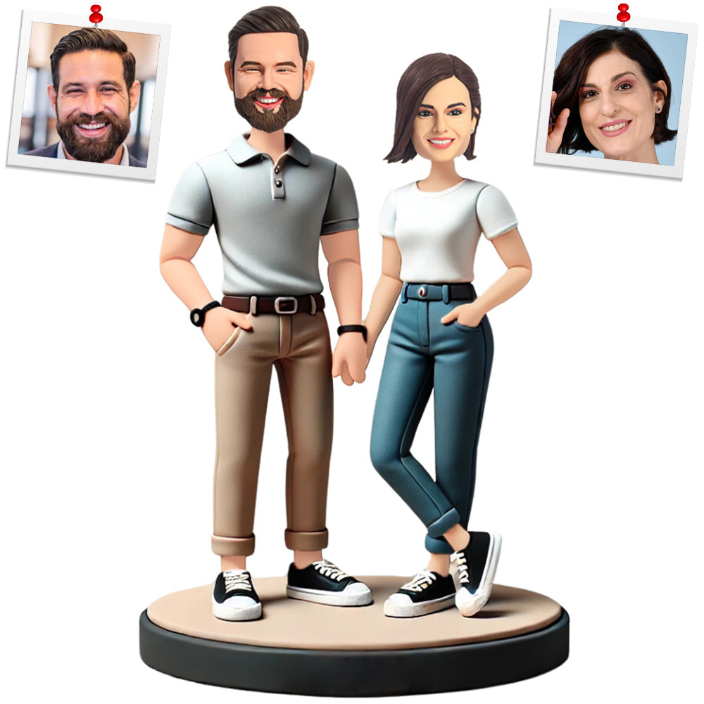 Casual Couple Holding Hands Custom Bobbleheads