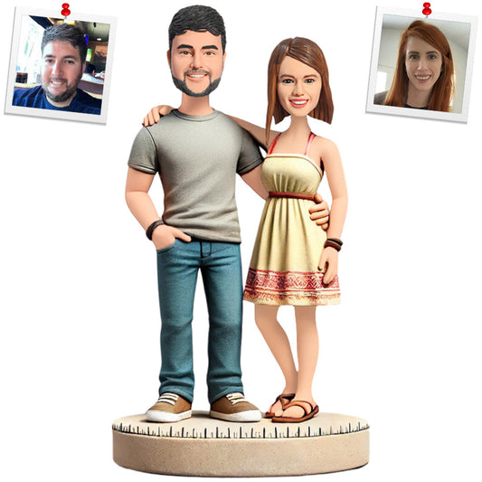 Happy Casual Couple Custom Bobbleheads Personalized Doll