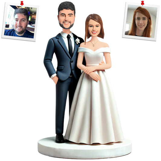 Happy Wedding Couple Custom Bobbleheads Cake Topper