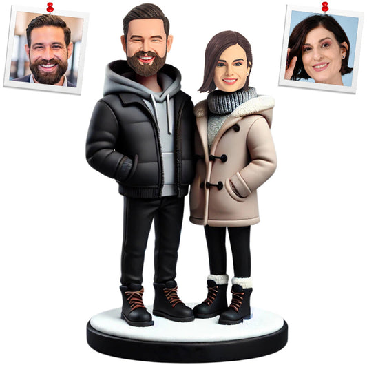 Couple Wearing Winter Down Jackets Custom Bobbleheads