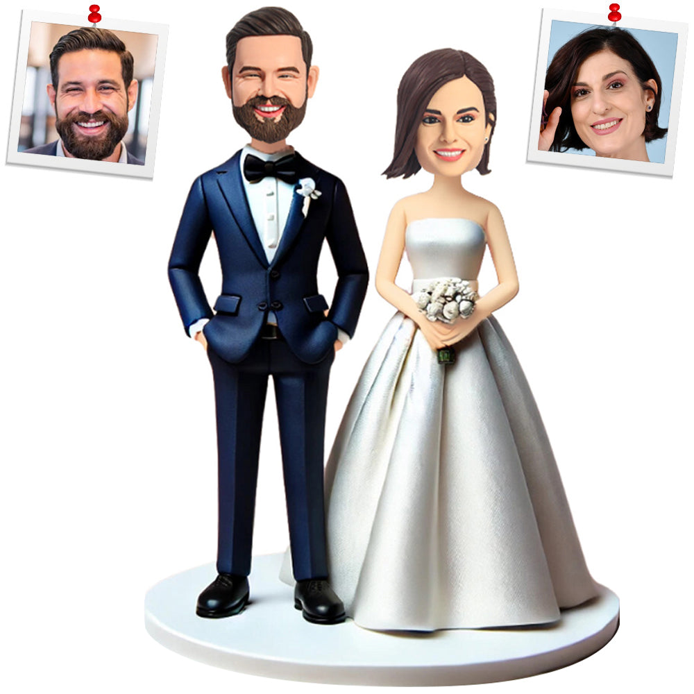 Holding Flowers Wedding Couple Custom Bobbleheads