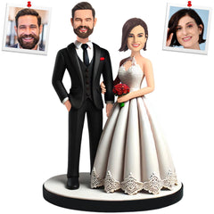 Wedding Couple with Flowers Custom Bobbleheads