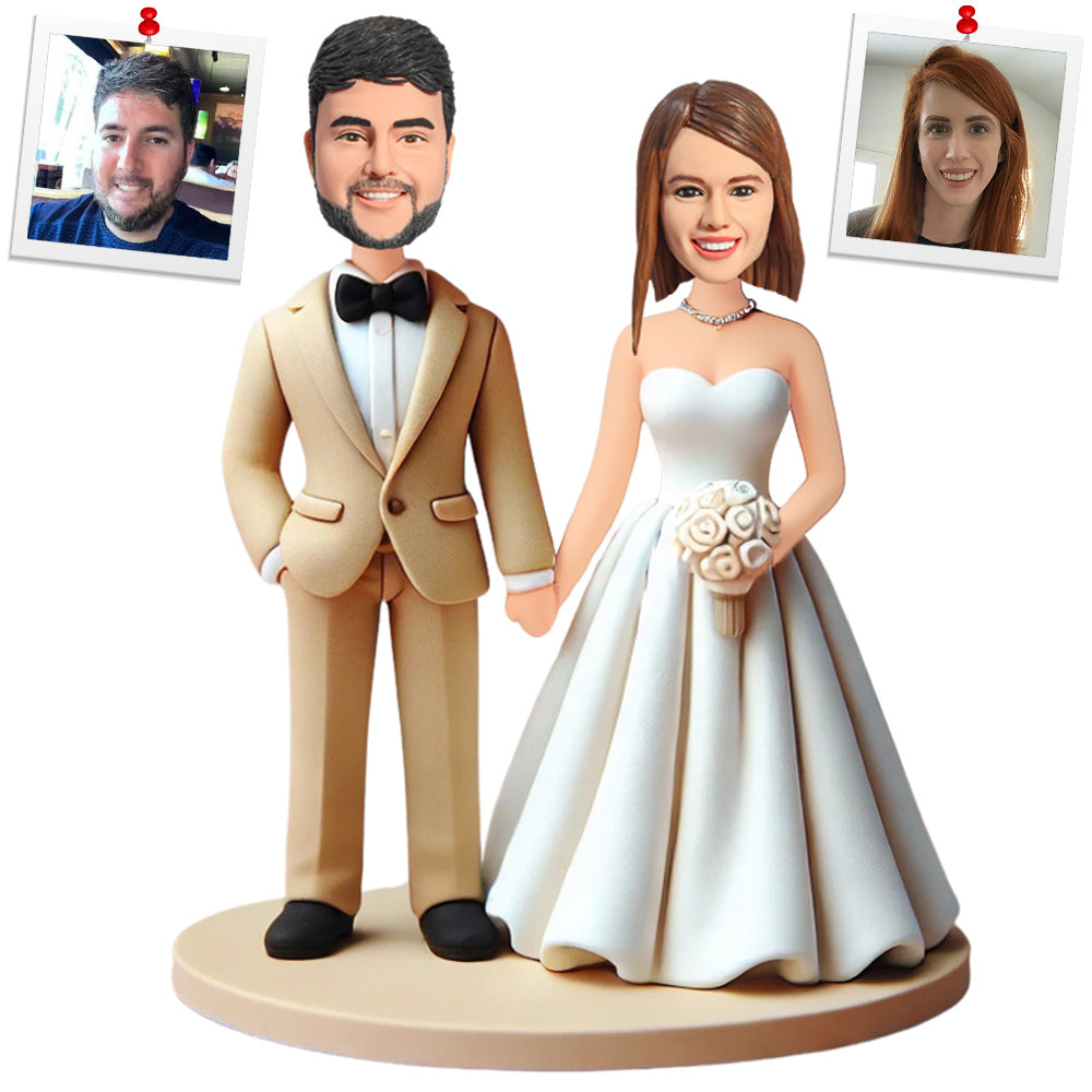 Yellow Suit Man Wedding Couple Custom Bobbleheads