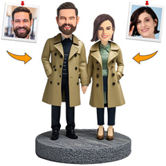 Couple Wearing Trench Coat Suit Custom Bobbleheads