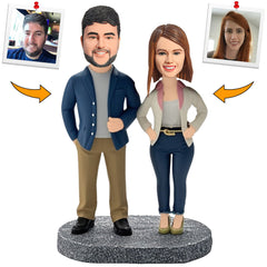 Casual Lovers Relaxed Style Couple Custom Bobbleheads