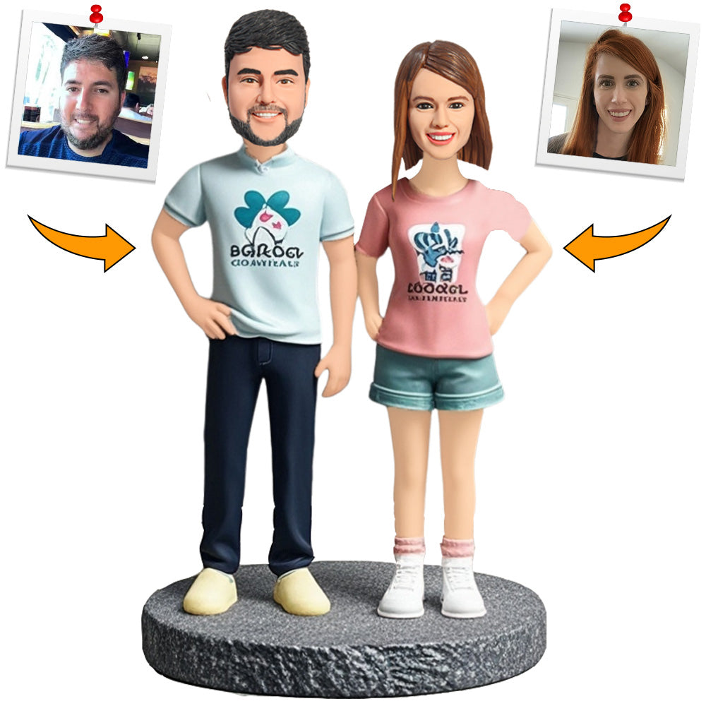 Active Lifestyle Couple in Casual Outfits Custom Bobbleheads