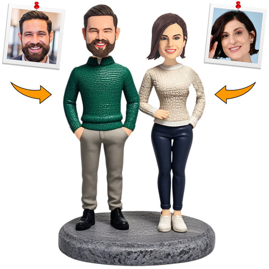 Couple Wearing Sweaters Custom Bobbleheads Personalized Gifts