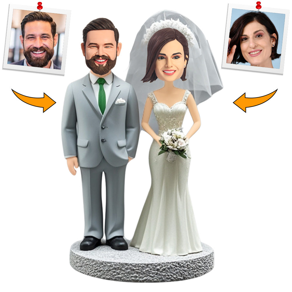 Bride and Groom Couple Custom Bobbleheads Cake Topper