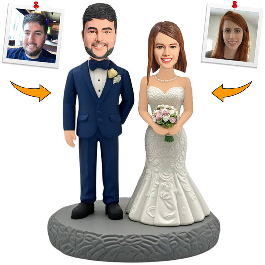 Wedding Couple Bride Holding Flowers Custom Bobbleheads