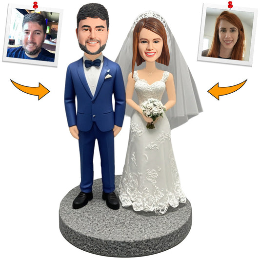 Couple in Wedding Dress Custom Bobbleheads Cake Topper