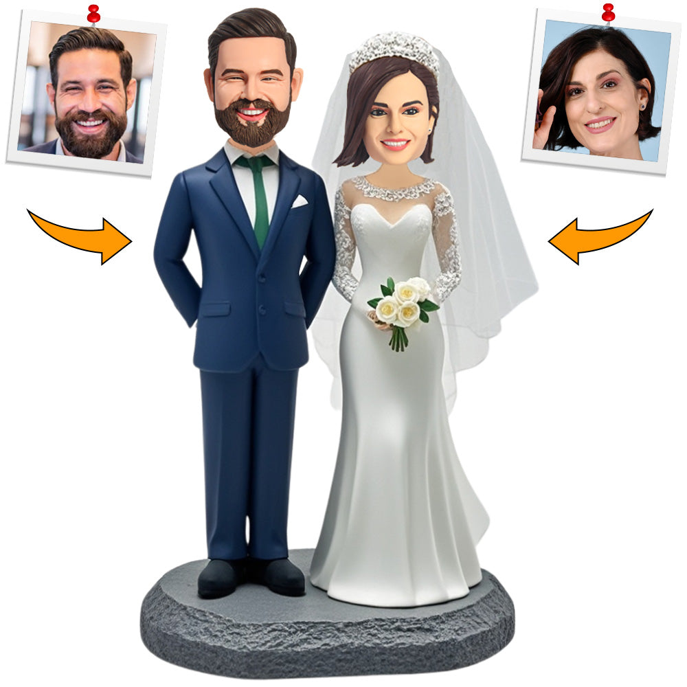 Happy Couple in Wedding Dress and Suit Custom Bobbleheads