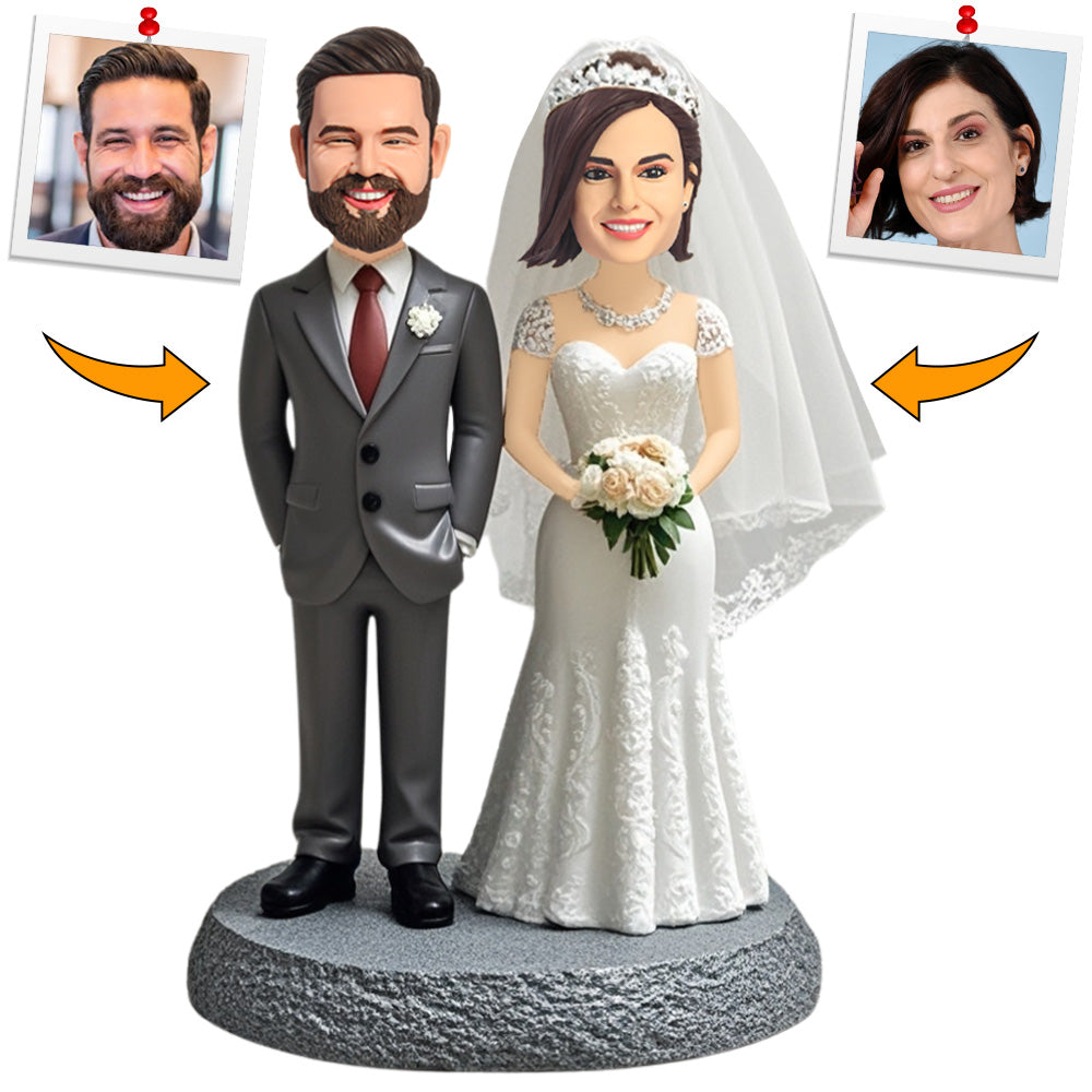 Wedding Happy Couple Custom Bobbleheads Cake Topper