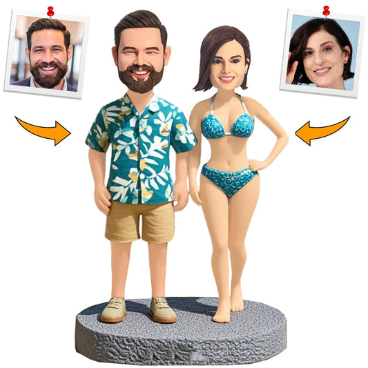 Couple Wearing Hawaiian Shirts and Bikinis Custom Bobbleheads