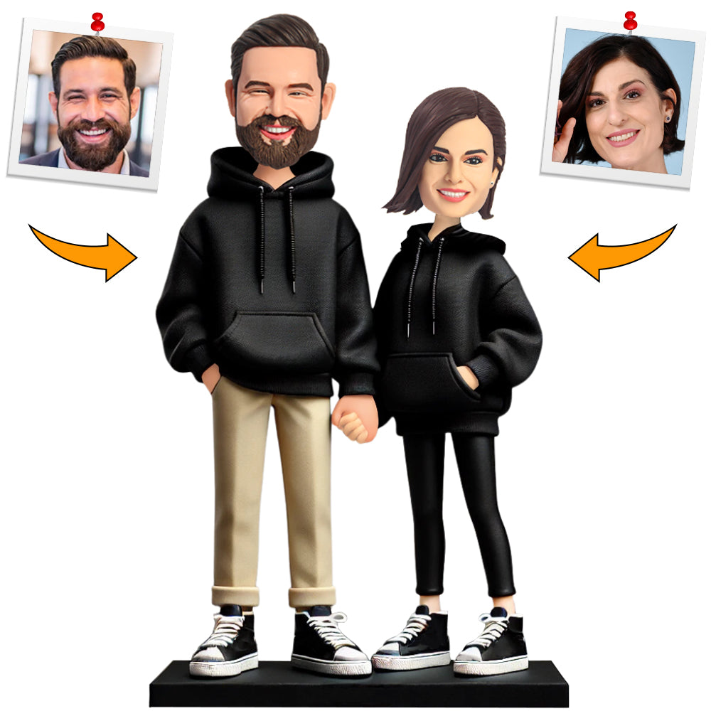 Handmade Black Couple Hoodies Custom Bobbleheads