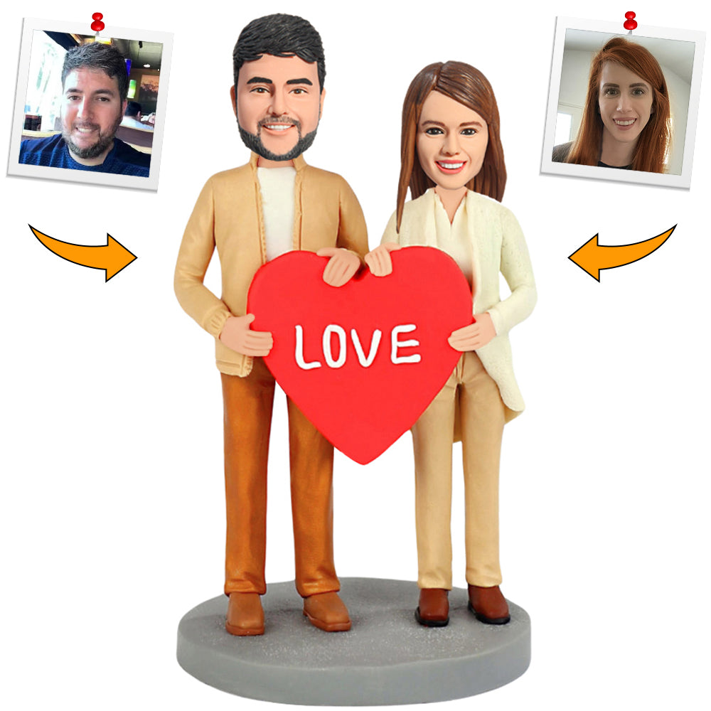 Handmade Love Heart Couple Custom Bobbleheads