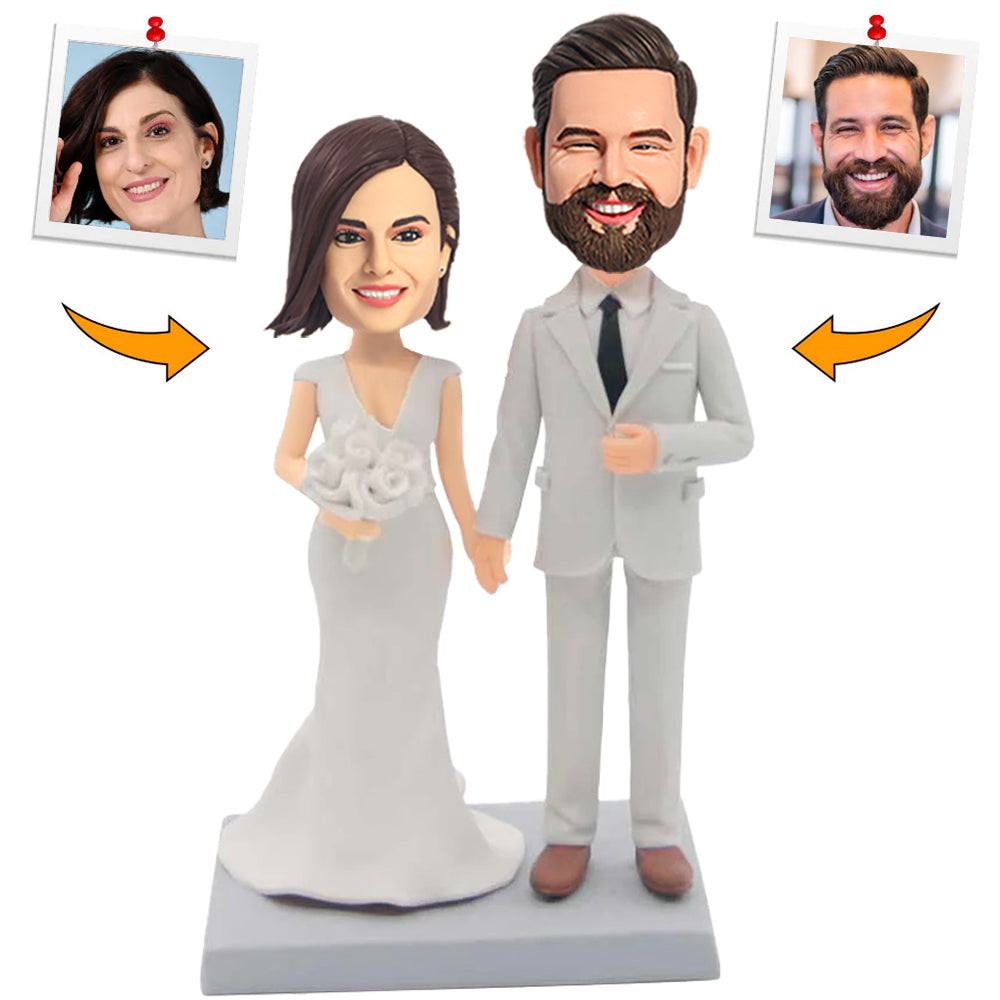 Wedding Couple in White Suits and White Dresses Custom Bobbleheads