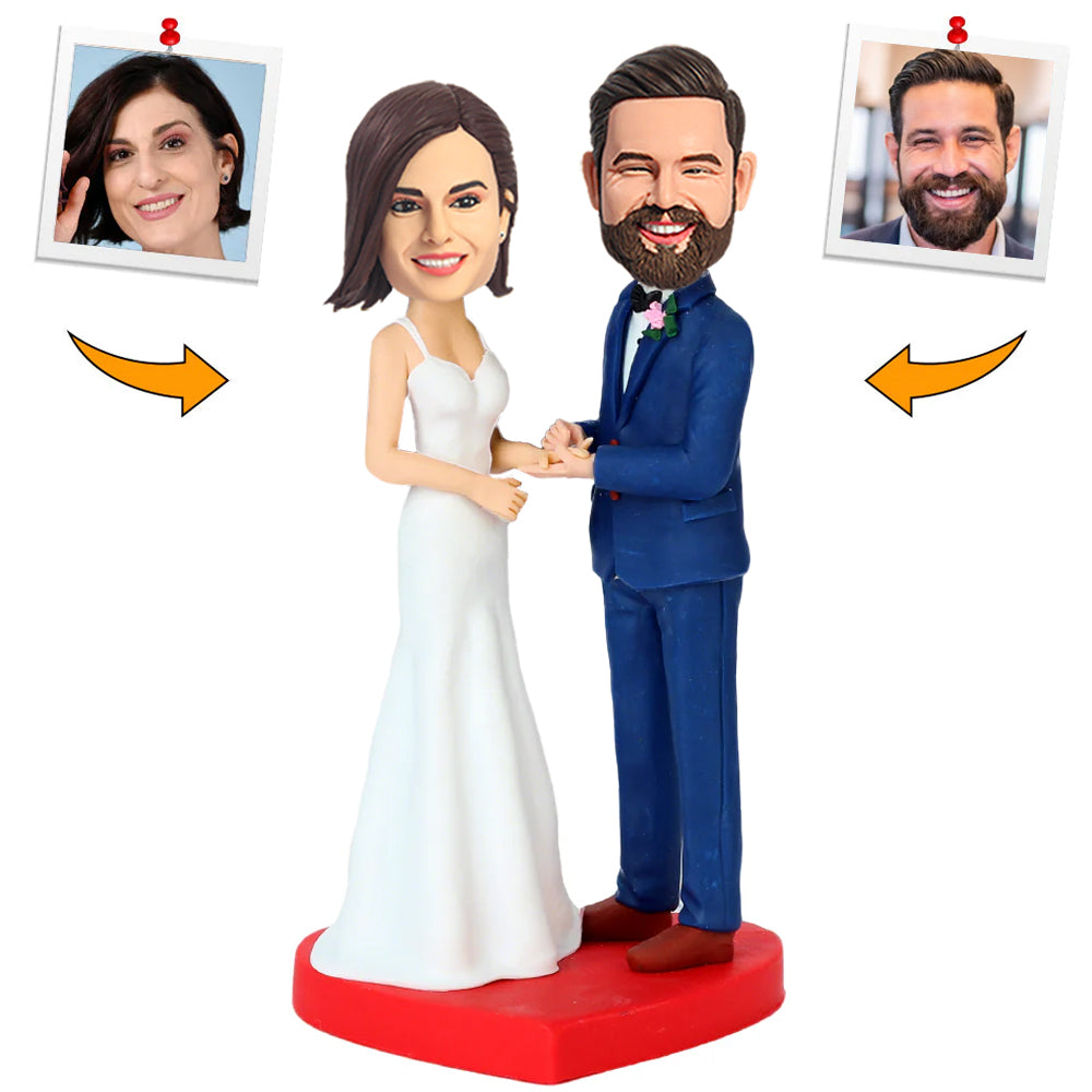 Wearing Wedding Rings Couple Custom Bobbleheads