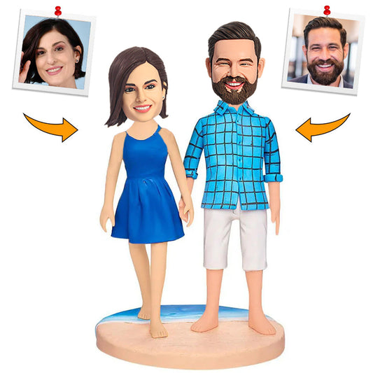 Happy Love Couple on Beach Custom Bobbleheads