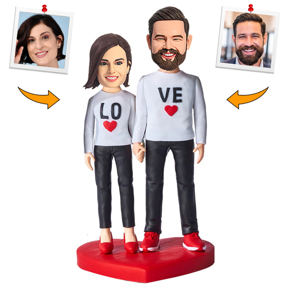 Love Heart Happy Couple Custom Bobbleheads