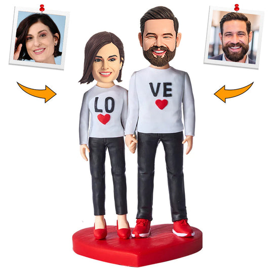 Love Heart Happy Couple Custom Bobbleheads
