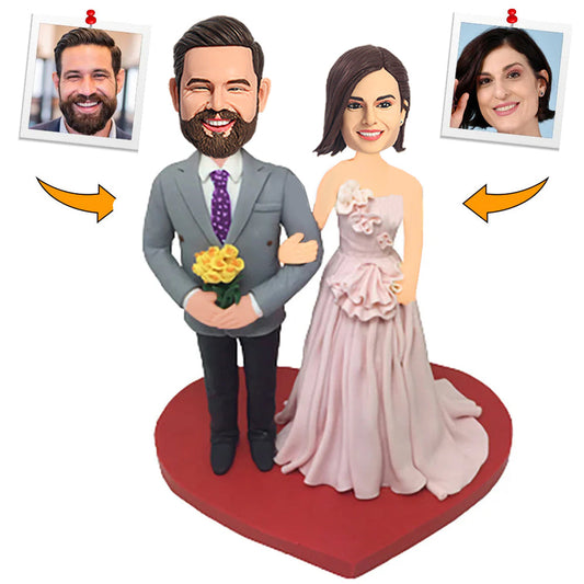 Wedding Man Holding Flowers Couple Custom Bobblehead