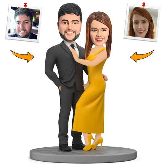 Black Suit and Yellow Dress Couple Custom Bobbleheads