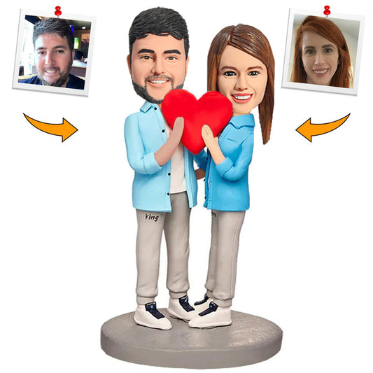 Happy Heart Couple Custom Bobbleheads