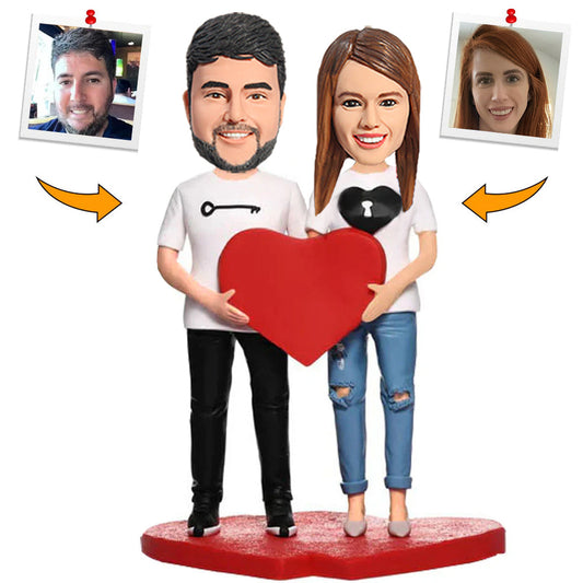 Couple Clothes Love Lock with Heart Custom Bobbleheads
