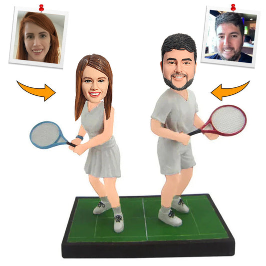 Couple Playing Tennis Custom Bobbleheads