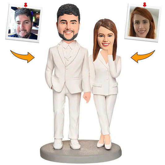 White Suit Business Couple Custom Bobbleheads