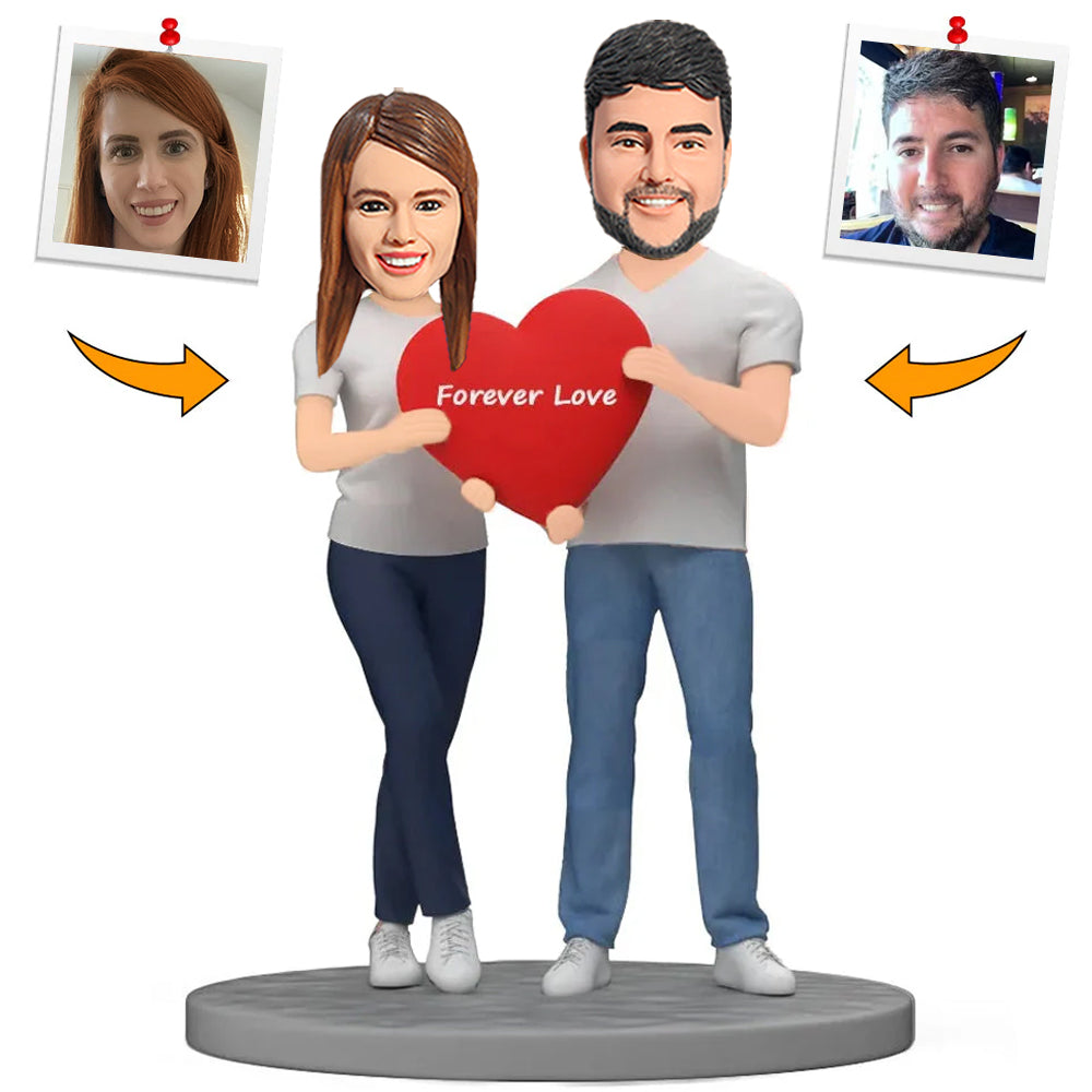 Forever Love Heart Couple Custom Bobbleheads