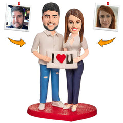 The Couple Holding I LOVE U Sign Custom Bobbleheads