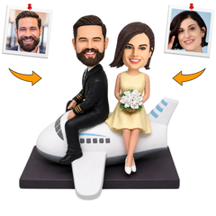 Bride and Groom Aviation Couple on Airplane Custom Bobbleheads