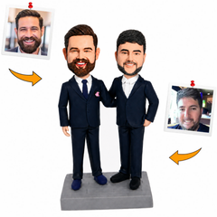 Custom Matching Navy Suit Groomsmen Bobbleheads - Personalized Gift for Two Groomsmen