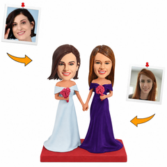 Custom Light Blue & Purple Bridesmaid Bobbleheads - Wedding Keepsake for Your Bridesmaids
