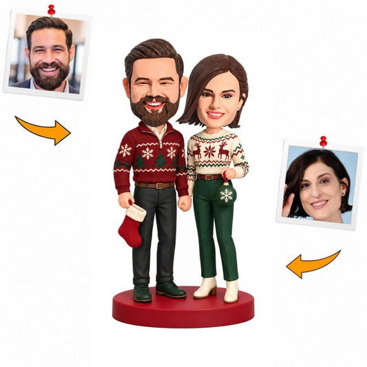 Custom Christmas Couple with Stocking and Ornament Bobblehead