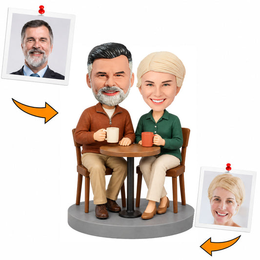 Custom Grandparents Drinking Coffee Bobblehead